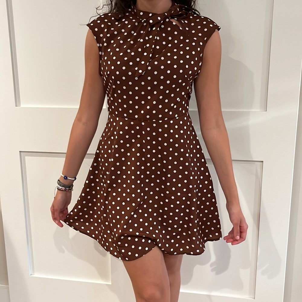 Shein polka dot cap sleeve classic a-line dress
